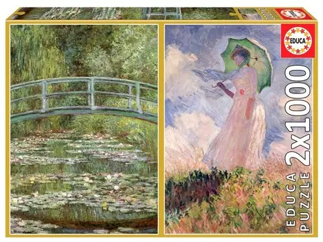 Educa, пазл, Кувшинки/Женщина с зонтиком, Клод Моне, 2х1000 шт.
