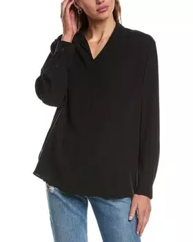 EILEEN FISHER Длинный шелковый топ с V-образным вырезом, черный