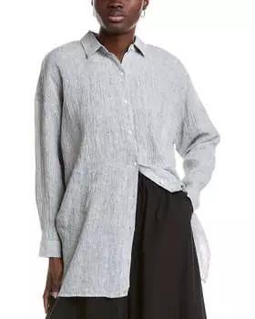 EILEEN FISHER Классическая льняная рубашка с воротником, белый
