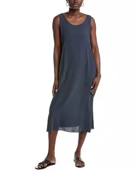 EILEEN FISHER Шелковое платье-клеш с круглым вырезом, синий