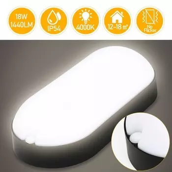 EINFEBEN светодиодный светильник для влажной комнаты, овальный светильник, лампа для ванной комнаты, IP54, 15 Вт, офисная лампа, светильник для погреба, черный