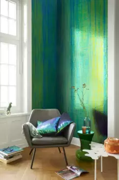 ELBERSDRUCKE декоративная подушка "Freundin Paradise 13 зелено-сине-черный", чехол на подушку с наполнителем из полиэстера, расшитый пайетками, 45х45см 45х45 см, зеленый/синий/черный