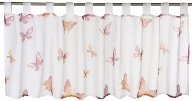 Elbersdrucke прозрачная штора-бистро Mariposa 04 красно-оранжево-розовая 140x48см 198886 занавеска для кухни, ширма для конфиденциальности, белый