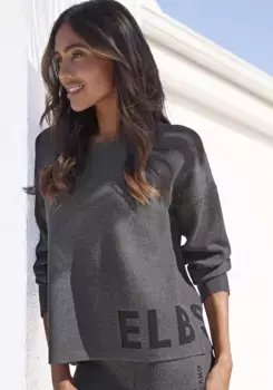 Elbsand вязаный свитер "толстовка для отдыха" с вязаным логотипом, антрацит