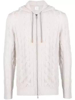 Eleventy кашемировый кардиган фактурной вязки с капюшоном, нейтральный цвет