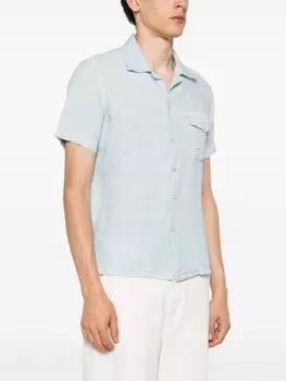 Eleventy льняная рубашка с короткими рукавами, синий