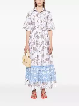 Eleventy платье-рубашка макси с цветочным принтом, белый