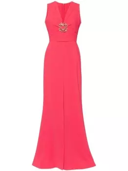 Elie Saab длинное платье с V-образным вырезом, розовый