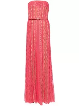 Elie Saab длинное платье в технике макраме, розовый