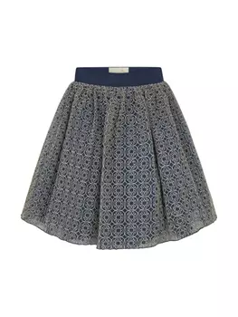 Elie Saab Junior logo-embroidered pleat-detailing skirt, синий