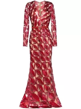 Elie Saab платье из тюля с вышивкой, розовый