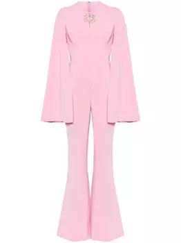 Elie Saab расклешенный комбинезон с логотипом, розовый