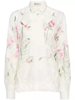Elie Saab рубашка с цветочной вышивкой, белый