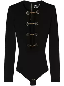 Elisabetta Franchi боди в рубчик с запонками, черный