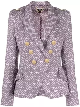 Elisabetta Franchi двубортный блейзер с логотипом, фиолетовый