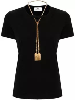 Elisabetta Franchi футболка с круглым вырезом и ожерельем, черный