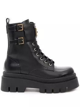 Elisabetta Franchi кожаные военные ботинки с логотипом, черный