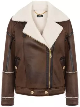 Elisabetta Franchi куртка из искусственной кожи с подкладкой из овчины, коричневый