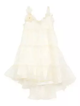 Elisabetta Franchi La Mia Bambina платье из органзы с цветочной аппликацией, желтый