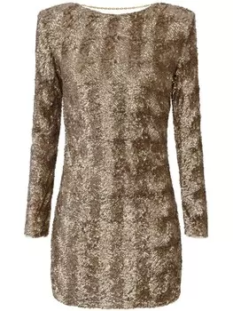 Elisabetta Franchi мини-платье из тюля, украшенное пайетками, коричневый