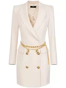 Elisabetta Franchi платье-блейзер из крепа с поясом, нейтральный цвет