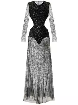 Elisabetta Franchi платье из тюля с фейерверком и вышивкой пайетками для красной дорожки, черный