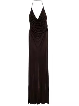 Elisabetta Franchi платье макси из джерси с открытой спиной, коричневый