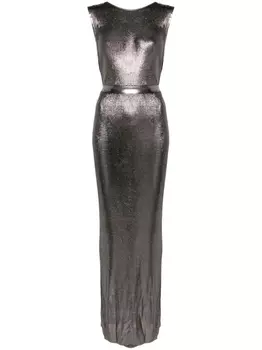 Elisabetta Franchi платье макси с эффектом металлик, серебристый