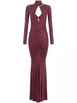 Elisabetta Franchi платье макси со сборками и цепочкой, красный