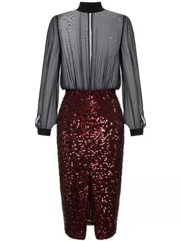 Elisabetta Franchi платье миди из жоржета, украшенное пайетками, черный