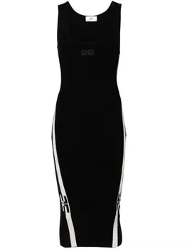 Elisabetta Franchi платье миди с вышитым логотипом, черный