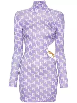 Elisabetta Franchi платье мини с высоким воротником и логотипом, фиолетовый