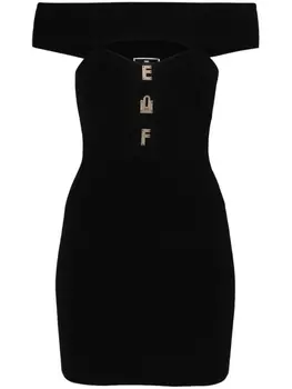 Elisabetta Franchi платье мини в рубчик с логотипом, черный