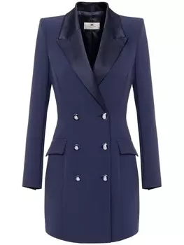 Elisabetta Franchi платье-пальто из эластичного крепа с атласными лацканами, синий