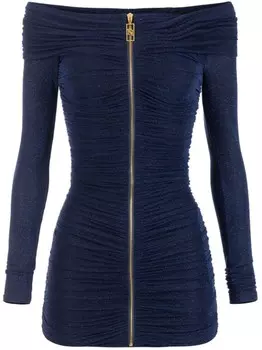 Elisabetta Franchi платье с открытыми плечами и логотипом, синий