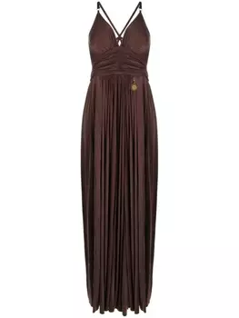 Elisabetta Franchi платье с V-образным вырезом и складками, коричневый