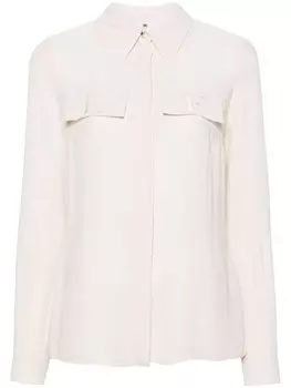 Elisabetta Franchi рубашка из жоржета с вышитым логотипом, нейтральный цвет