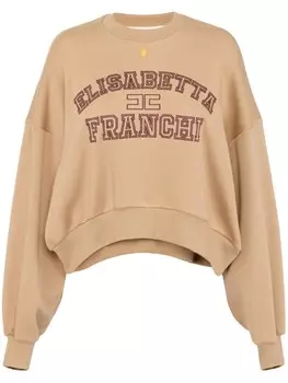 Elisabetta Franchi свитер с круглым вырезом и вышитым логотипом, нейтральный цвет