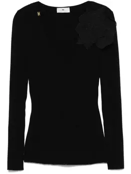 Elisabetta Franchi топ с цветочной аппликацией, черный