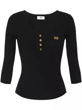Elisabetta Franchi топ в рубчик, черный