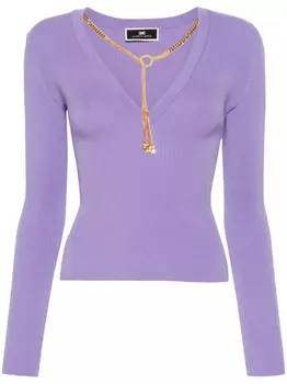 Elisabetta Franchi топ в рубчик с V-образным вырезом, фиолетовый