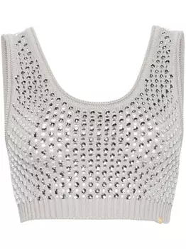 Elisabetta Franchi трикотажный топ со стразами, серый