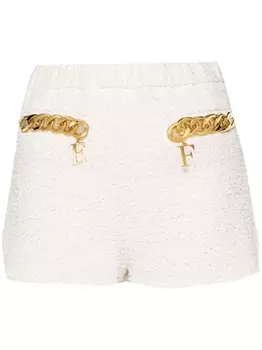 Elisabetta Franchi твидовые шорты мини с цепочкой, белый