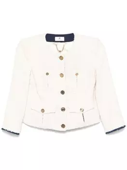 Elisabetta Franchi твидовый укороченный жакет, белый