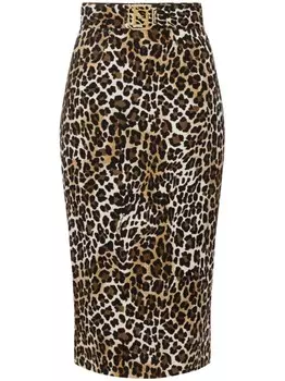 Elisabetta Franchi юбка-миди из крепа Animalier, коричневый