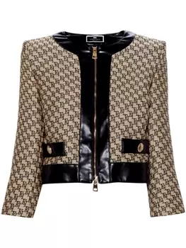 Elisabetta Franchi укороченная куртка с жаккардовым логотипом, нейтральный цвет