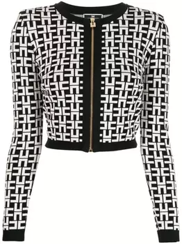 Elisabetta Franchi укороченный кардиган с жаккардовым логотипом, черный