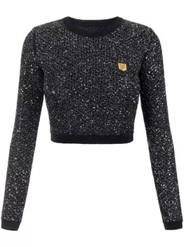 Elisabetta Franchi укороченный топ из шерсти с пайетками, черный