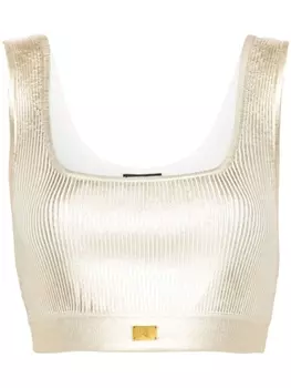 Elisabetta Franchi укороченный топ с логотипом, золотистый