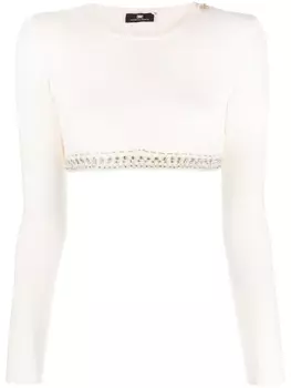 Elisabetta Franchi укороченный топ со стразами, нейтральный цвет